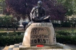 Mahatma Gandhi Statue in London pictures, Mahatma Gandhi Statue in London pictures, iconic gandhi statue vandalised near london university, Pictures